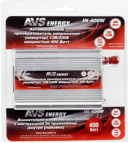 Преобразователь напряжения 12 - 220 В 400 Вт AVS IN-400W A80684S