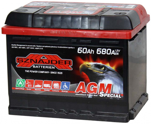 Аккумулятор Sznajder AGM 60Ah 680A ОП (ПОЛЬША)